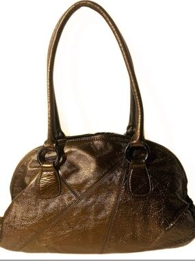 HOBO International Leather Bronze Shiny Double Handle Shoulder Bag Purse Satchel